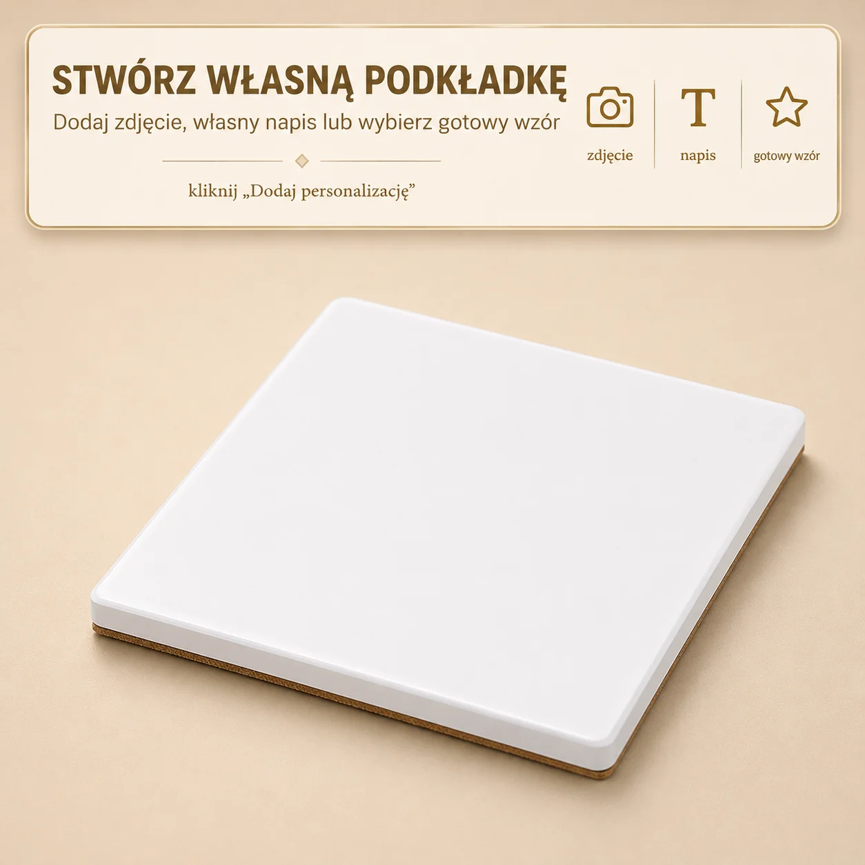 Biała podkładka ceramiczna z wybranym nadrukiem