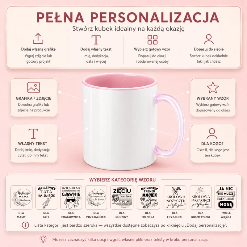 Warianty personalizacji kubka ceramicznego 330 ml z własnym nadrukiem