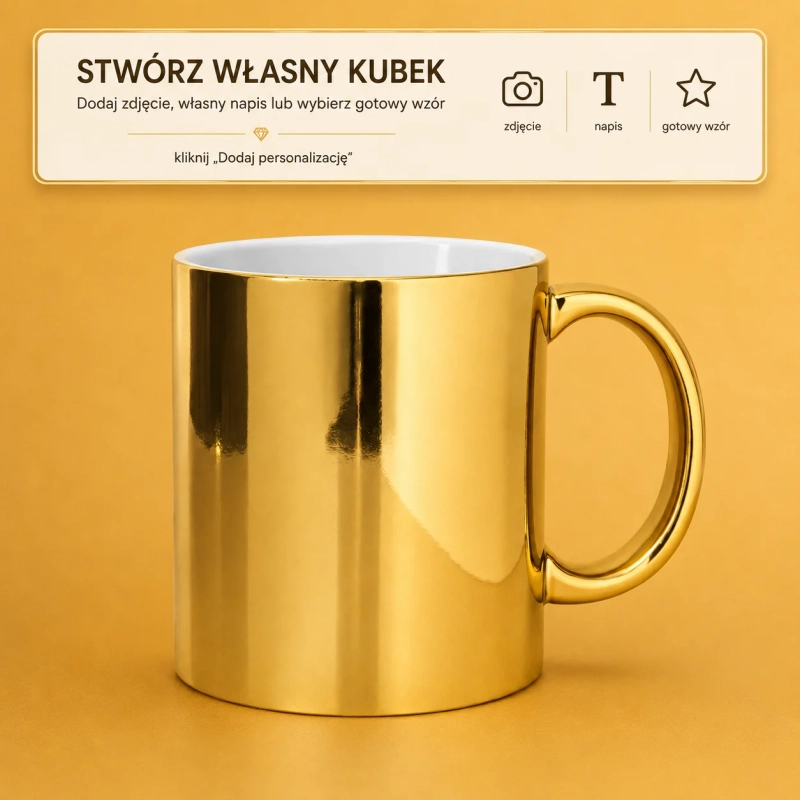 Złoty kubek personalizowany 330 ml z własnym nadrukiem