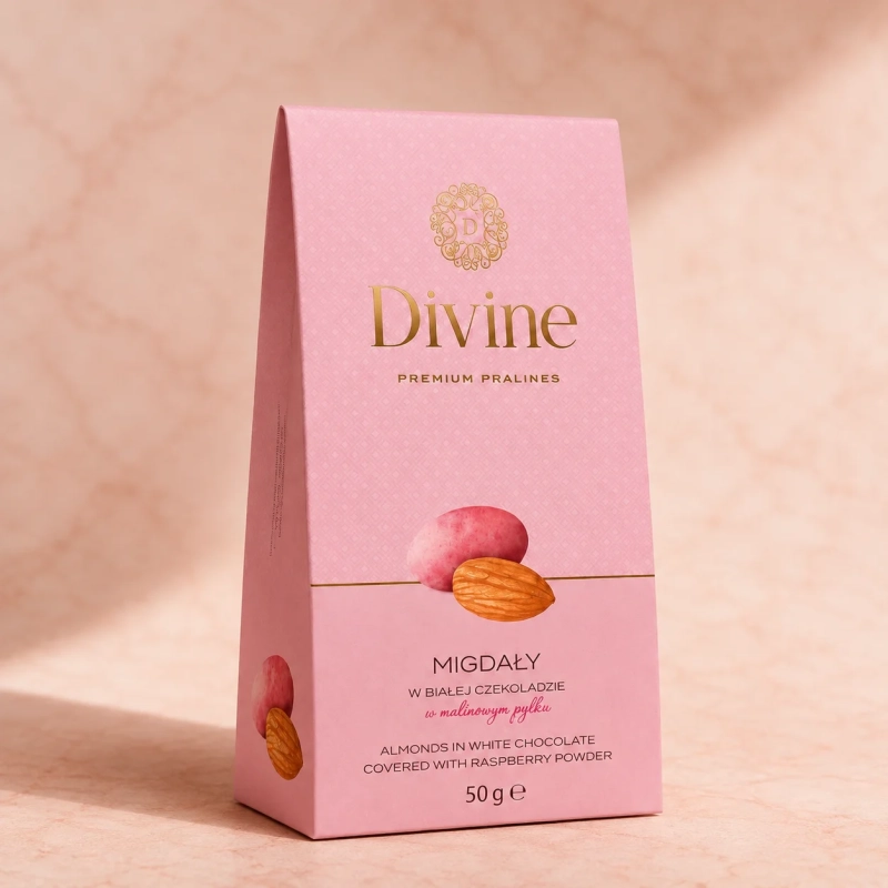 Migdały w białej czekoladzie z malinowym pyłkiem DIVINE 50 g