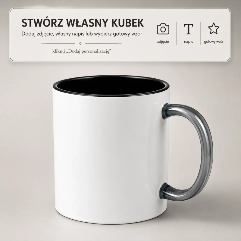 Personalizowany kubek ceramiczny 330 ml z czarnym wnętrzem i uchem